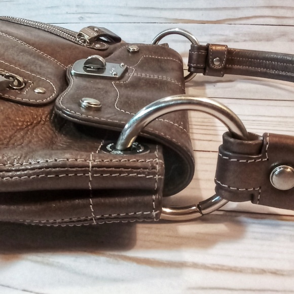 B Makowsky Genuine Bronze Pebbled Leather Satchel - Picture 5 of 13